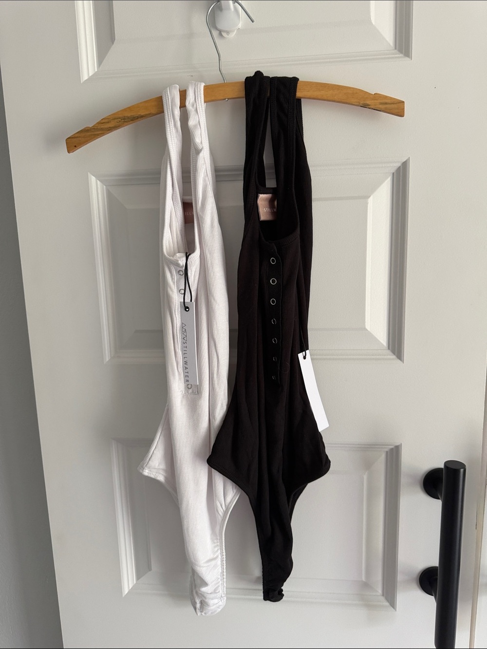 Stillwater Black and White Ribbed Snap Bodysuits - Set of 2 Large